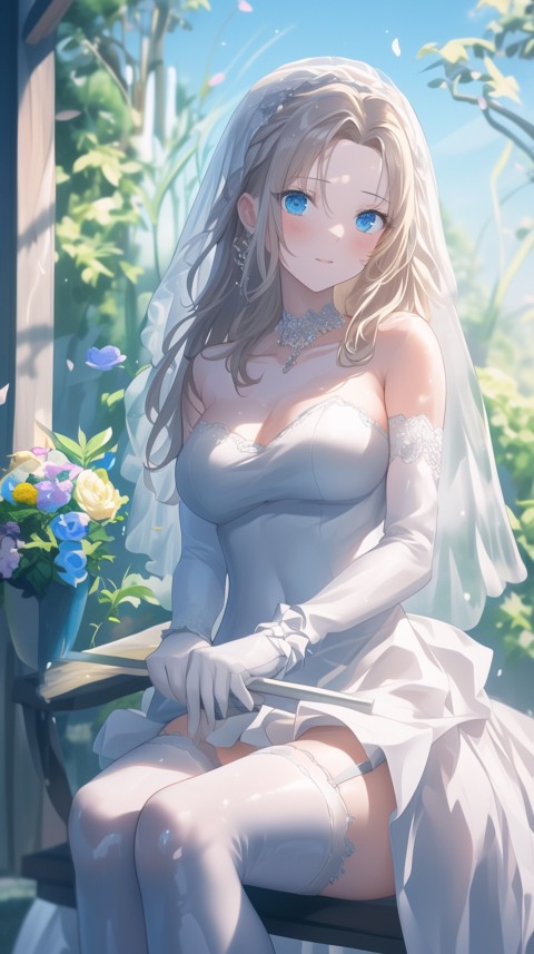 Cute Anime Bride Girl Wearing White Wedding Dress Aesthetic (27)