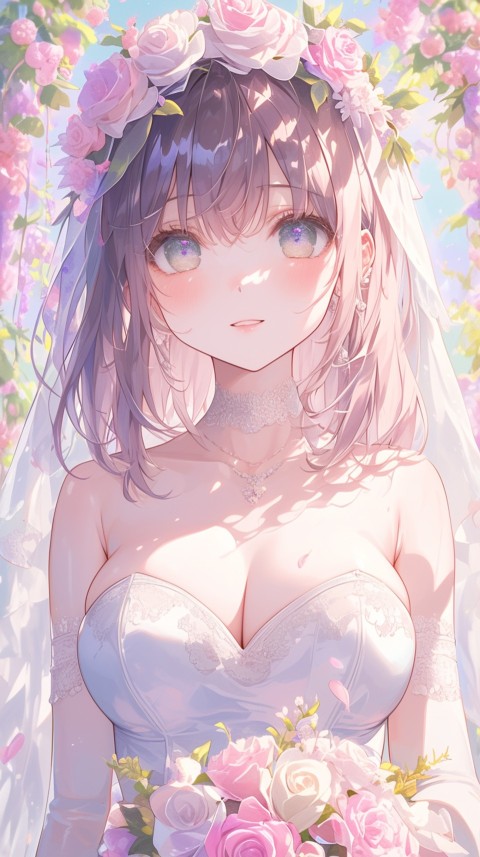 Cute Anime Bride Girl Wearing White Wedding Dress Aesthetic (26)