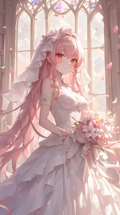 Cute Anime Bride Girl Wearing White Wedding Dress Aesthetic (21)
