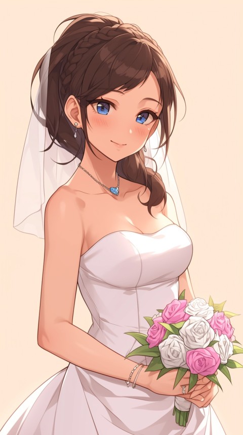 Cute Anime Bride Girl Wearing White Wedding Dress Aesthetic (100)