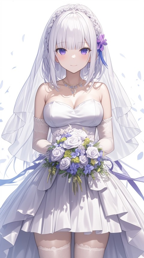 Cute Anime Bride Girl Wearing White Wedding Dress Aesthetic (92)