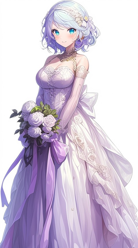 Cute Anime Bride Girl Wearing White Wedding Dress Aesthetic (94)