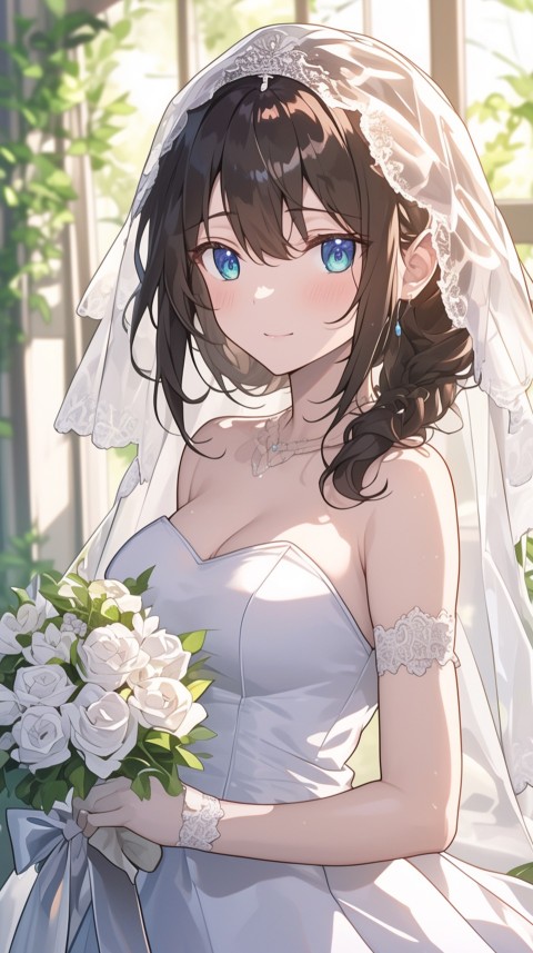 Cute Anime Bride Girl Wearing White Wedding Dress Aesthetic (61)