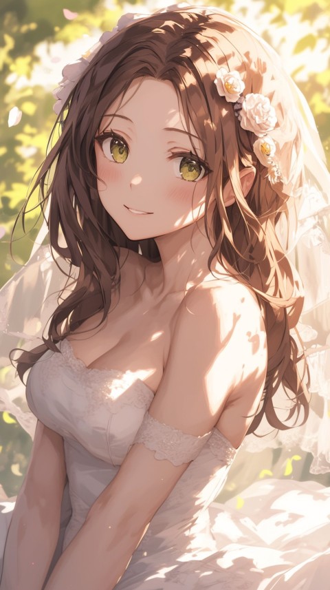 Cute Anime Bride Girl Wearing White Wedding Dress Aesthetic (55)