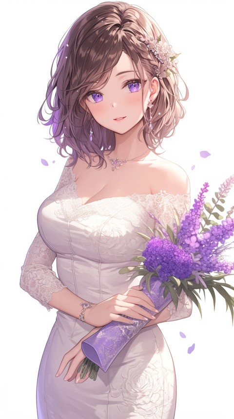 Cute Anime Bride Girl Wearing White Wedding Dress Aesthetic (90)