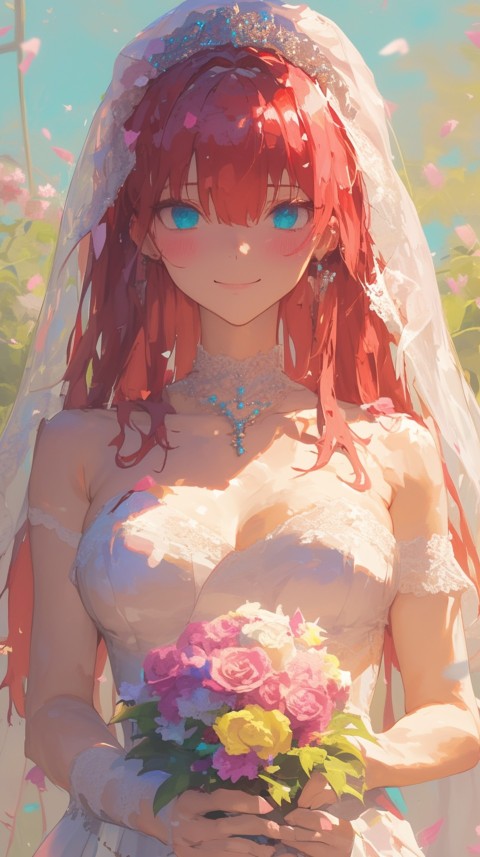 Cute Anime Bride Girl Wearing White Wedding Dress Aesthetic (76)