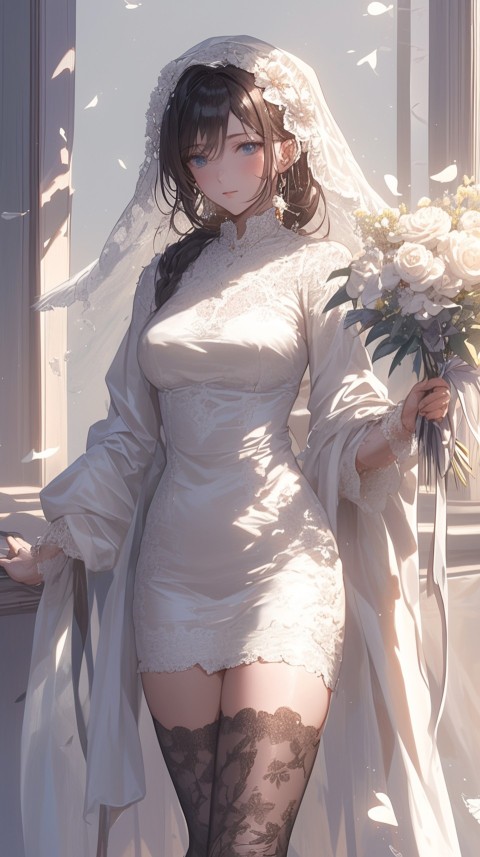 Cute Anime Bride Girl Wearing White Wedding Dress Aesthetic (91)