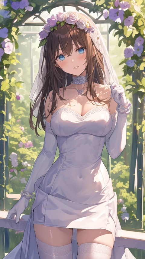 Cute Anime Bride Girl Wearing White Wedding Dress Aesthetic (89)