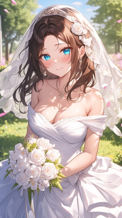 Cute Anime Bride Girl Wearing White Wedding Dress Aesthetic (60)