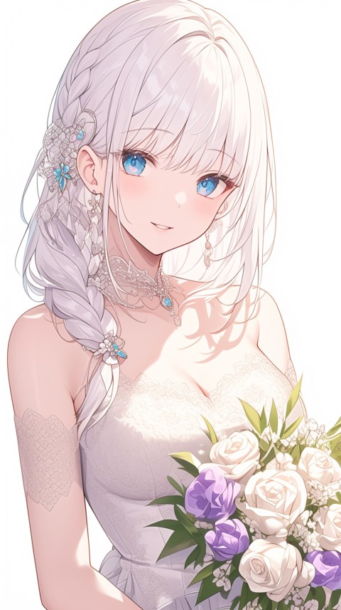 Cute Anime Bride Girl Wearing White Wedding Dress Aesthetic (64)