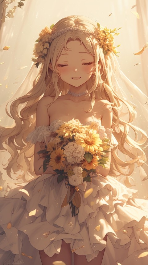 Cute Anime Bride Girl Wearing White Wedding Dress Aesthetic (54)