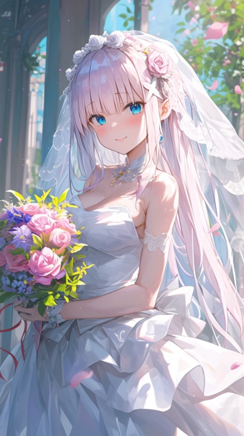 Cute Anime Bride Girl Wearing White Wedding Dress Aesthetic (58)