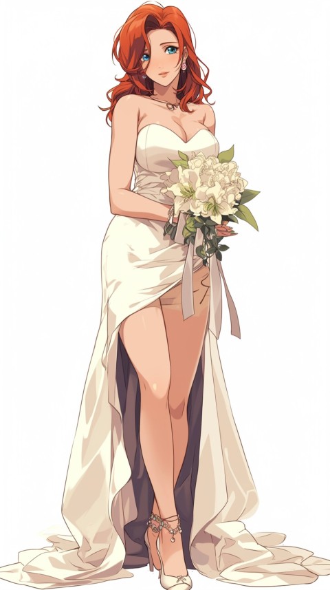 Cute Anime Bride Girl Wearing White Wedding Dress Aesthetic (150)