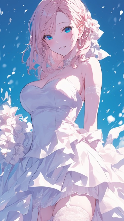 Cute Anime Bride Girl Wearing White Wedding Dress Aesthetic (125)
