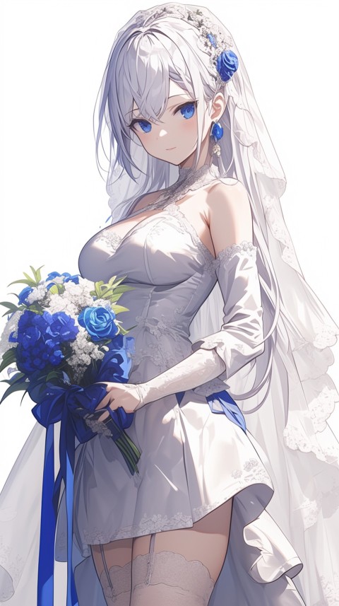 Cute Anime Bride Girl Wearing White Wedding Dress Aesthetic (142)