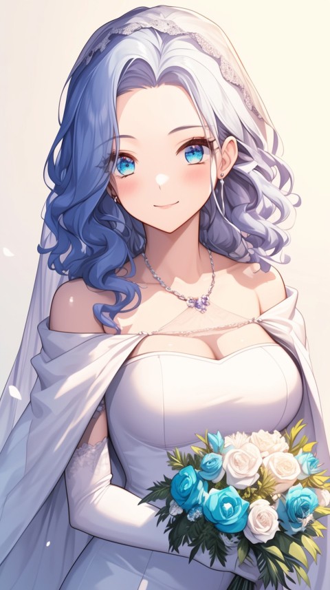 Cute Anime Bride Girl Wearing White Wedding Dress Aesthetic (115)