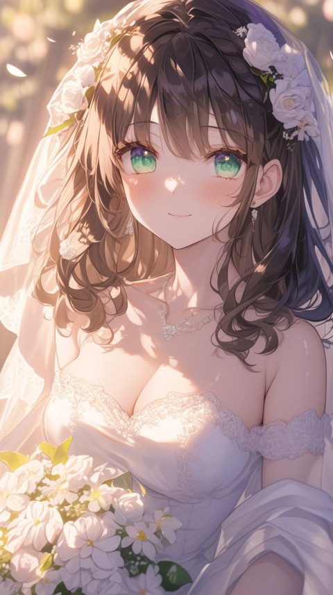 Cute Anime Bride Girl Wearing White Wedding Dress Aesthetic (102)