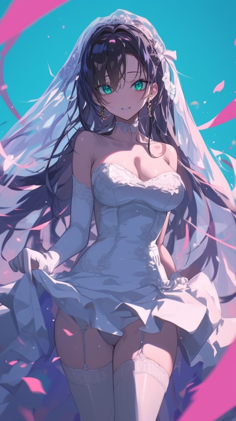 Cute Anime Bride Girl Wearing White Wedding Dress Aesthetic (138)