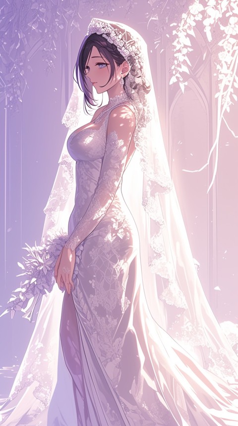 Cute Anime Bride Girl Wearing White Wedding Dress Aesthetic (124)