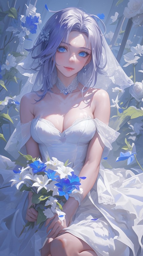 Cute Anime Bride Girl Wearing White Wedding Dress Aesthetic (105)