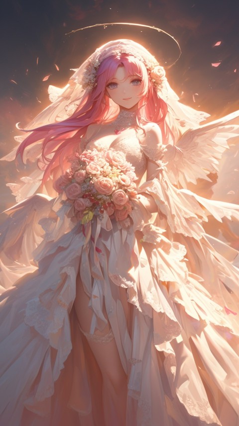Cute Anime Bride Girl Wearing White Wedding Dress Aesthetic (122)