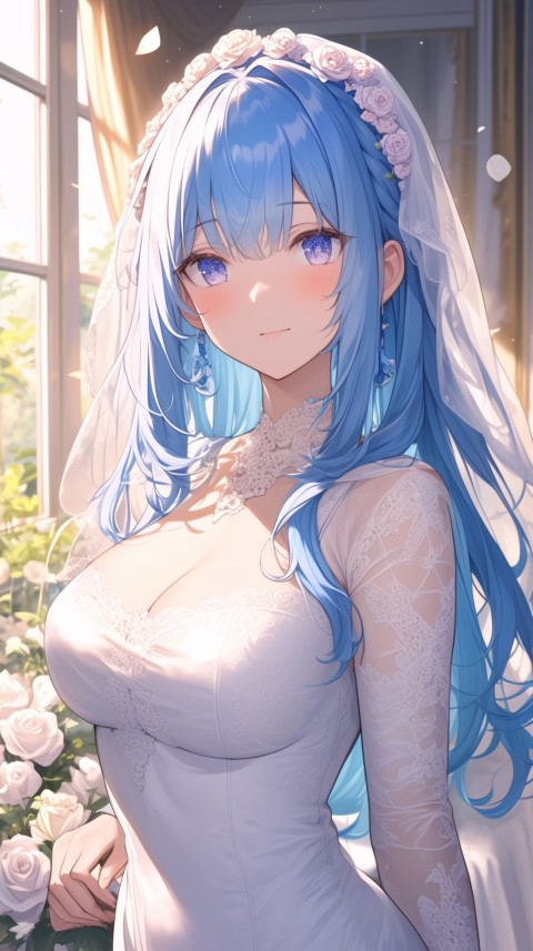 Cute Anime Bride Girl Wearing White Wedding Dress Aesthetic (126)