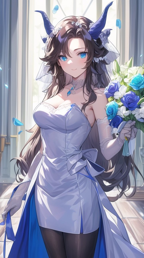 Cute Anime Bride Girl Wearing White Wedding Dress Aesthetic (136)