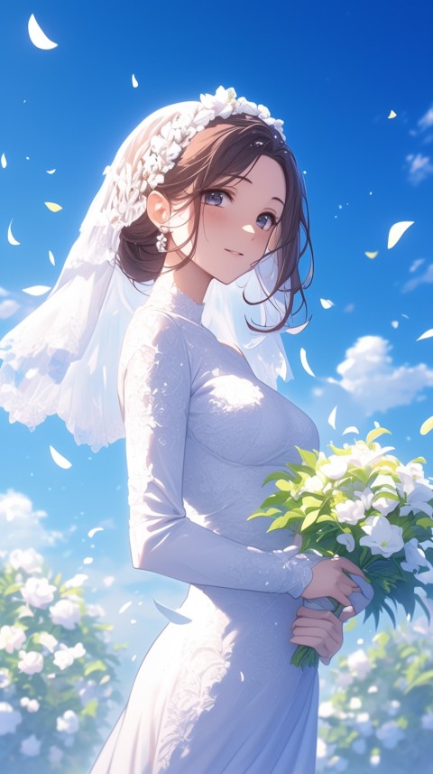 Cute Anime Bride Girl Wearing White Wedding Dress Aesthetic (119)