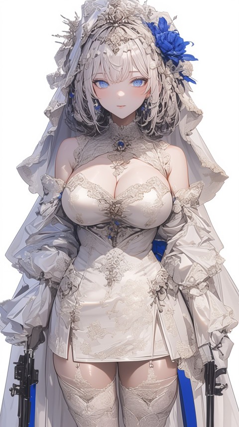 Cute Anime Bride Girl Wearing White Wedding Dress Aesthetic (149)
