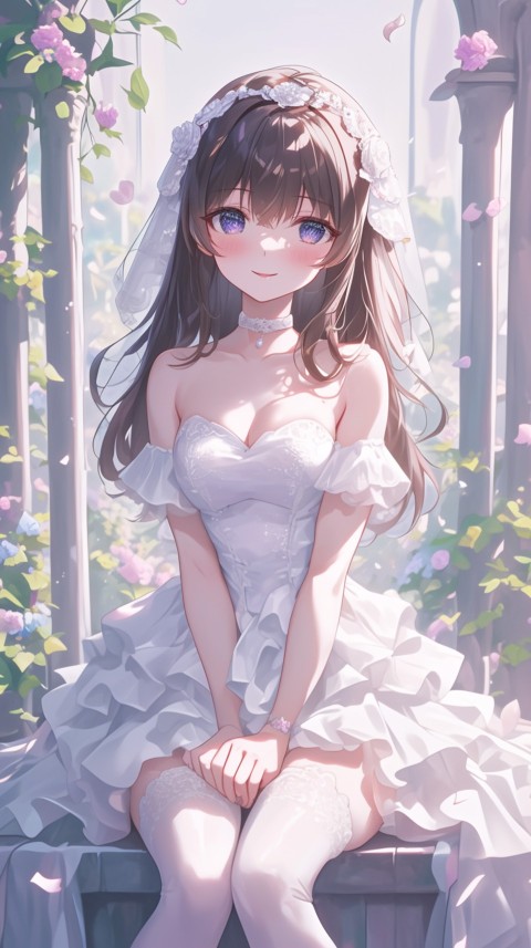Cute Anime Bride Girl Wearing White Wedding Dress Aesthetic (129)