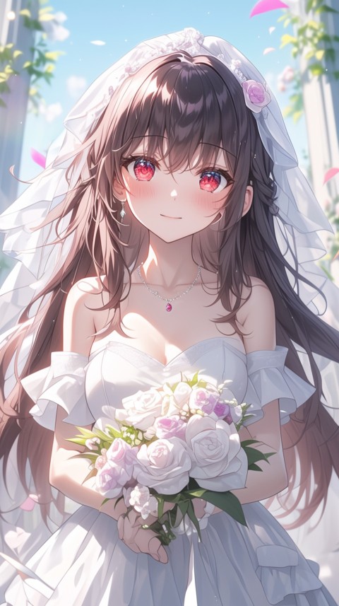 Cute Anime Bride Girl Wearing White Wedding Dress Aesthetic (104)