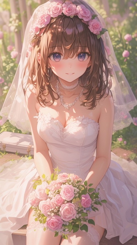 Cute Anime Bride Girl Wearing White Wedding Dress Aesthetic (109)