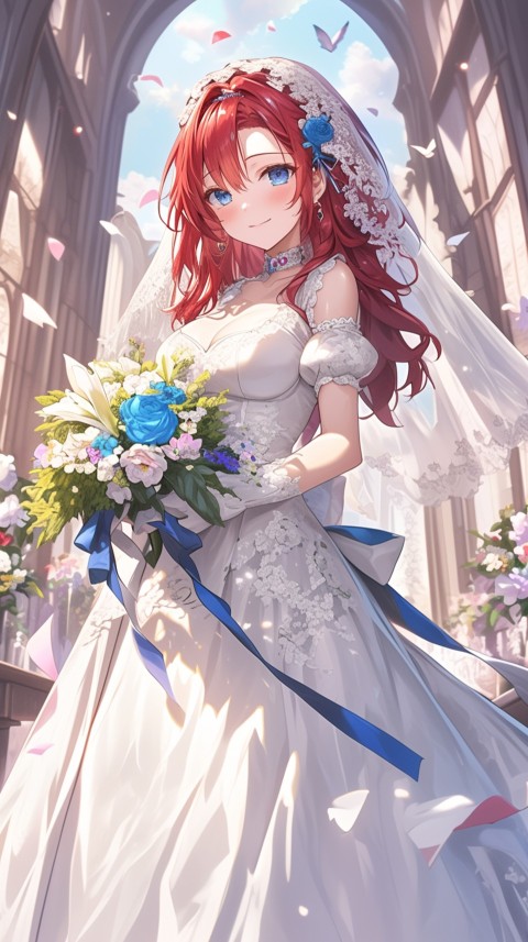 Cute Anime Bride Girl Wearing White Wedding Dress Aesthetic (121)