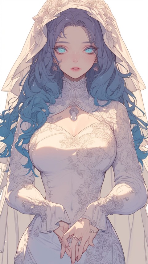 Cute Anime Bride Girl Wearing White Wedding Dress Aesthetic (145)