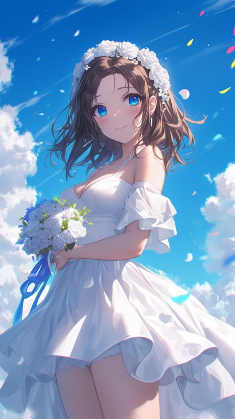Cute Anime Bride Girl Wearing White Wedding Dress Aesthetic (117)