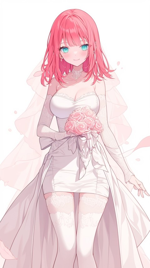 Cute Anime Bride Girl Wearing White Wedding Dress Aesthetic (179)