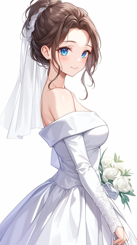 Cute Anime Bride Girl Wearing White Wedding Dress Aesthetic (154)