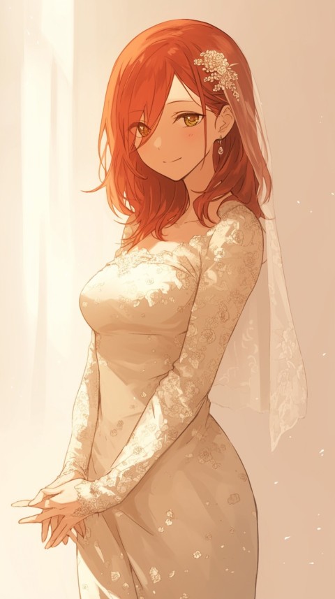 Cute Anime Bride Girl Wearing White Wedding Dress Aesthetic (162)