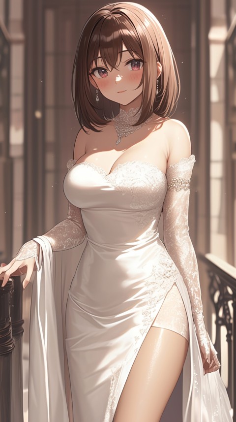 Cute Anime Bride Girl Wearing White Wedding Dress Aesthetic (175)