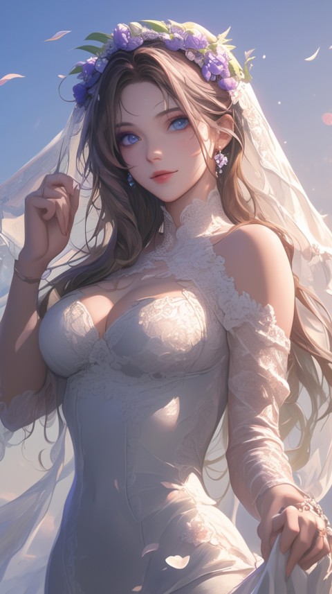 Cute Anime Bride Girl Wearing White Wedding Dress Aesthetic (153)