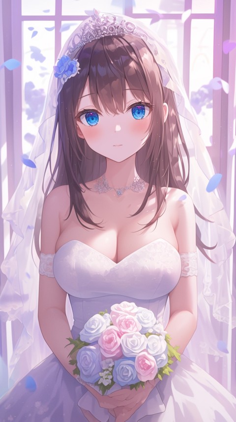 Cute Anime Bride Girl Wearing White Wedding Dress Aesthetic (157)