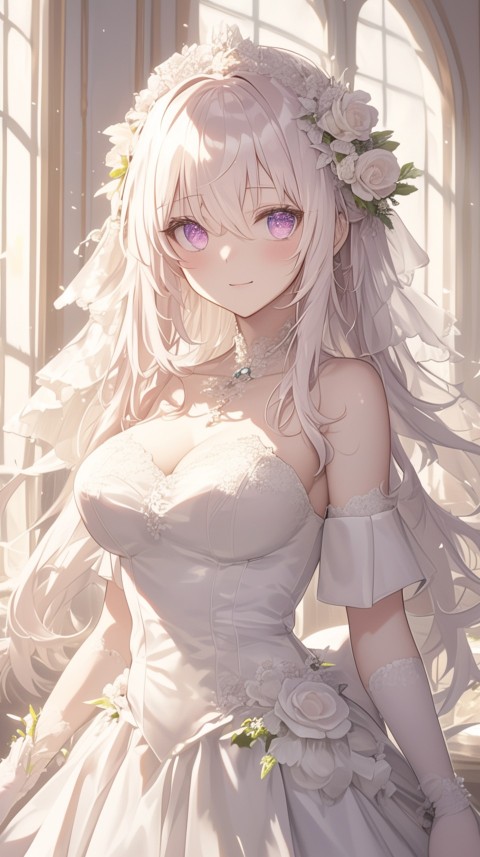 Cute Anime Bride Girl Wearing White Wedding Dress Aesthetic (165)