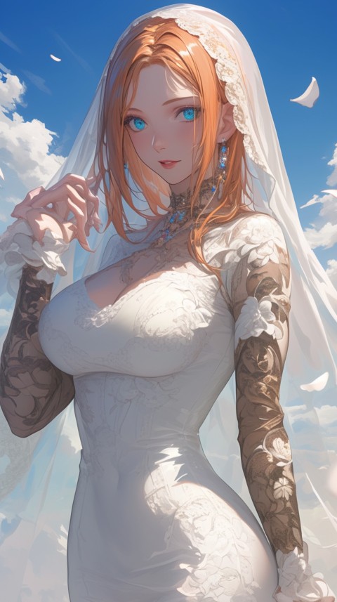 Cute Anime Bride Girl Wearing White Wedding Dress Aesthetic (194)