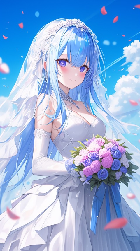 Cute Anime Bride Girl Wearing White Wedding Dress Aesthetic (191)