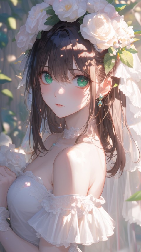 Cute Anime Bride Girl Wearing White Wedding Dress Aesthetic (200)