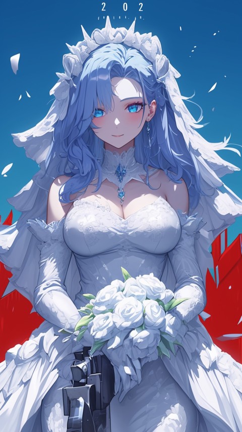 Cute Anime Bride Girl Wearing White Wedding Dress Aesthetic (155)