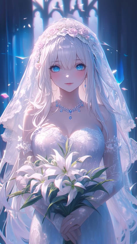 Cute Anime Bride Girl Wearing White Wedding Dress Aesthetic (164)