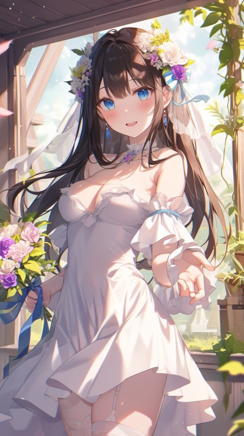Cute Anime Bride Girl Wearing White Wedding Dress Aesthetic (186)