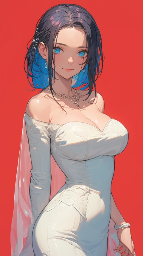 Cute Anime Bride Girl Wearing White Wedding Dress Aesthetic (244)