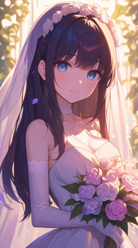 Cute Anime Bride Girl Wearing White Wedding Dress Aesthetic (216)